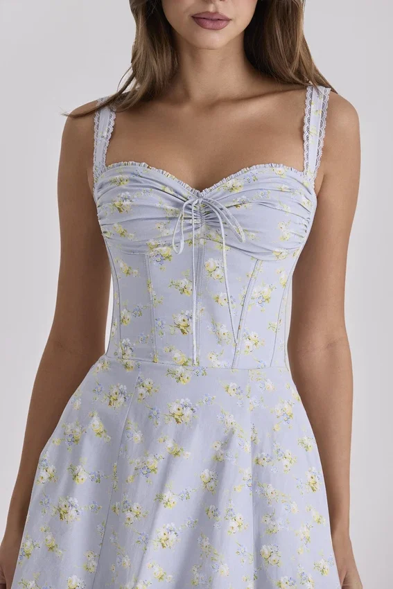 Rosalee Blue Wildflower Floral Print Midi Dress Rosalee Blue Wildflower Floral Print Midi Dress