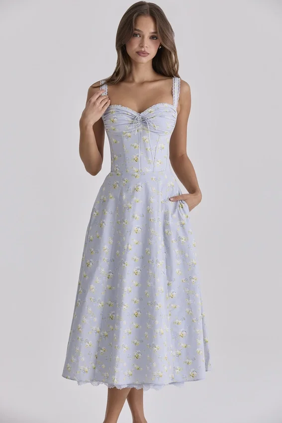 Rosalee Blue Wildflower Floral Print Midi Dress Rosalee Blue Wildflower Floral Print Midi Dress