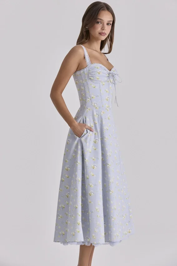 Rosalee Blue Wildflower Floral Print Midi Dress Rosalee Blue Wildflower Floral Print Midi Dress