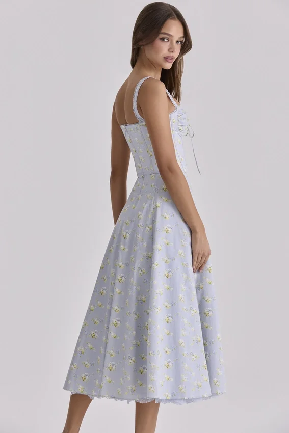 Rosalee Blue Wildflower Floral Print Midi Dress Rosalee Blue Wildflower Floral Print Midi Dress