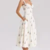 Rosalee Cream Floral Print Cotton Corset Midi Dress Rosalee Cream Floral Print Cotton Corset Midi Dress