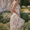Rosalee Cream Floral Print Cotton Corset Midi Dress Rosalee Cream Floral Print Cotton Corset Midi Dress