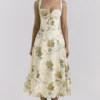 Rosalee Lemon Vintage Ribbon Print Cotton Midi Dress Rosalee Lemon Vintage Ribbon Print Cotton Midi Dress