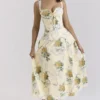 Rosalee Lemon Vintage Ribbon Print Cotton Midi Dress Rosalee Lemon Vintage Ribbon Print Cotton Midi Dress