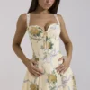 Rosalee Lemon Vintage Ribbon Print Cotton Midi Dress Rosalee Lemon Vintage Ribbon Print Cotton Midi Dress
