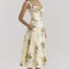 Rosalee Lemon Vintage Ribbon Print Cotton Midi Dress Rosalee Lemon Vintage Ribbon Print Cotton Midi Dress