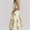 Rosalee Lemon Vintage Ribbon Print Cotton Midi Dress Rosalee Lemon Vintage Ribbon Print Cotton Midi Dress
