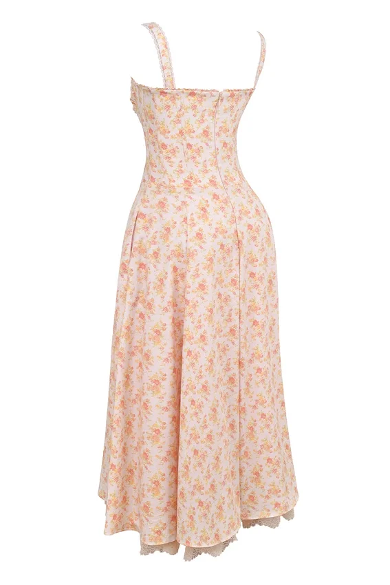 Rosalee Peach Poppy Print Cotton Bustier Sundress Rosalee Peach Poppy Print Cotton Bustier Sundress