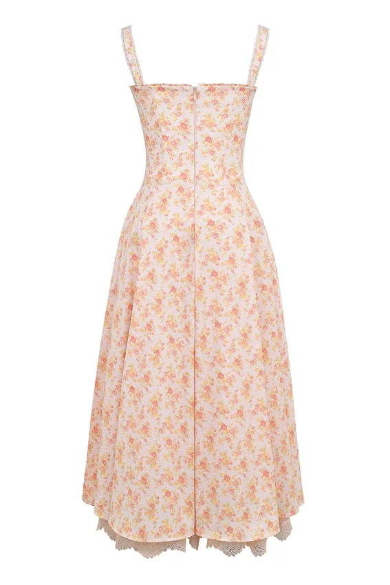 Rosalee Peach Poppy Print Cotton Bustier Sundress Rosalee Peach Poppy Print Cotton Bustier Sundress