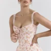 Rosalee Peach Poppy Print Cotton Bustier Sundress Rosalee Peach Poppy Print Cotton Bustier Sundress