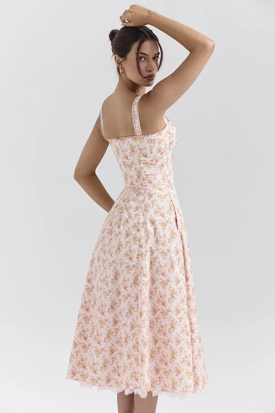 Rosalee Peach Poppy Print Cotton Bustier Sundress Rosalee Peach Poppy Print Cotton Bustier Sundress