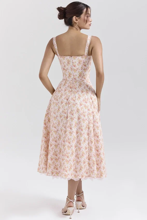 Rosalee Peach Poppy Print Cotton Bustier Sundress Rosalee Peach Poppy Print Cotton Bustier Sundress