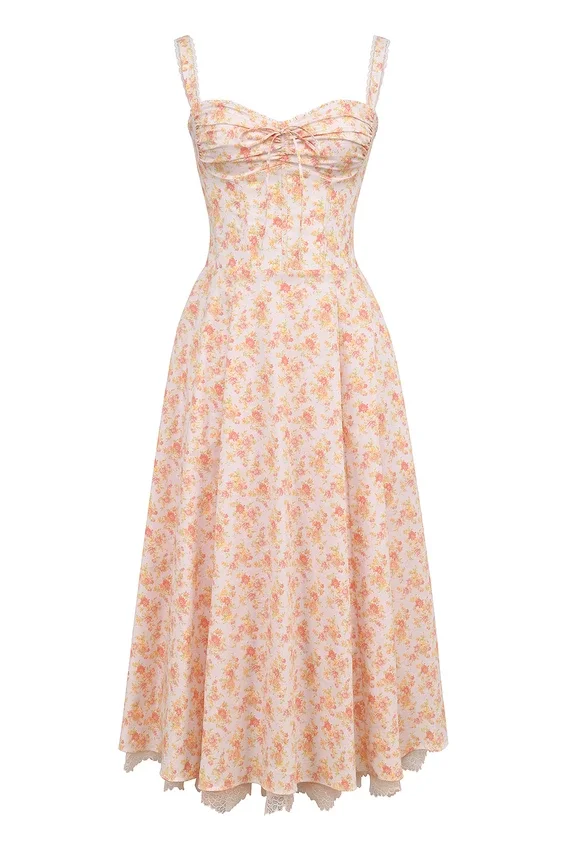 Rosalee Peach Poppy Print Cotton Bustier Sundress Rosalee Peach Poppy Print Cotton Bustier Sundress