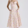Rosalee Pink Meadow Print Cotton Bustier Sundress