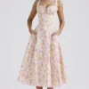 Rosalee Pink Meadow Print Cotton Bustier Sundress
