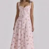 Rosalee Vintage Rose Pink Floral Print Midi Dress Rosalee Vintage Rose Pink Floral Print Midi Dress