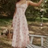 Rosalee Vintage Rose Pink Floral Print Midi Dress Rosalee Vintage Rose Pink Floral Print Midi Dress