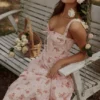 Rosalee Vintage Rose Pink Floral Print Midi Dress Rosalee Vintage Rose Pink Floral Print Midi Dress