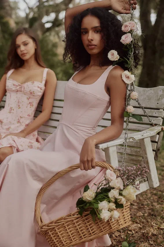 Jaime Pink Cotton Lace Up Midi Sundress Jaime Pink Cotton Lace Up Midi Sundress