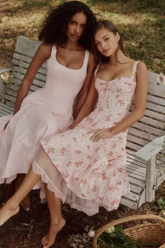 Rosalee Vintage Rose Pink Floral Print Midi Dress Rosalee Vintage Rose Pink Floral Print Midi Dress