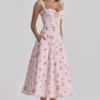 Rosalee Vintage Rose Pink Floral Print Midi Dress Rosalee Vintage Rose Pink Floral Print Midi Dress