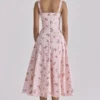 Rosalee Vintage Rose Pink Floral Print Midi Dress Rosalee Vintage Rose Pink Floral Print Midi Dress