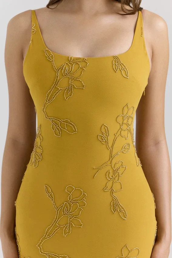 Rosalia Gold Embellished Hand Beaded Maxi Dress Rosalia Gold Embellished Hand Beaded Maxi Dress