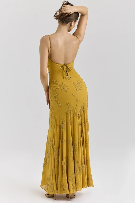 Rosalia Gold Embellished Hand Beaded Maxi Dress Rosalia Gold Embellished Hand Beaded Maxi Dress