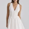 Rosalina White Cotton Lace Up Mini Dress Rosalina White Cotton Lace Up Mini Dress