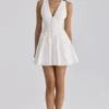 Rosalina White Cotton Lace Up Mini Dress Rosalina White Cotton Lace Up Mini Dress