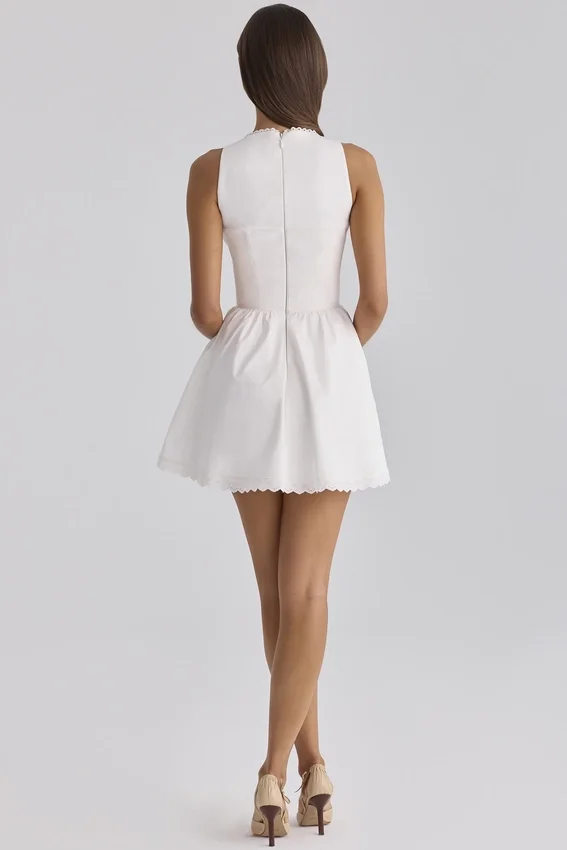 Rosalina White Cotton Lace Up Mini Dress Rosalina White Cotton Lace Up Mini Dress