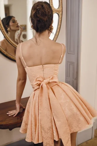 Rosalinda Peach Jacquard Mini Bow Gown Rosalinda Peach Jacquard Mini Bow Gown