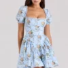 Rosie Blue Rose Print Cotton Mini Dress Rosie Blue Rose Print Cotton Mini Dress