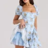 Rosie Blue Rose Print Cotton Mini Dress Rosie Blue Rose Print Cotton Mini Dress