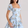 Rosie Blue Rose Print Cotton Mini Dress Rosie Blue Rose Print Cotton Mini Dress