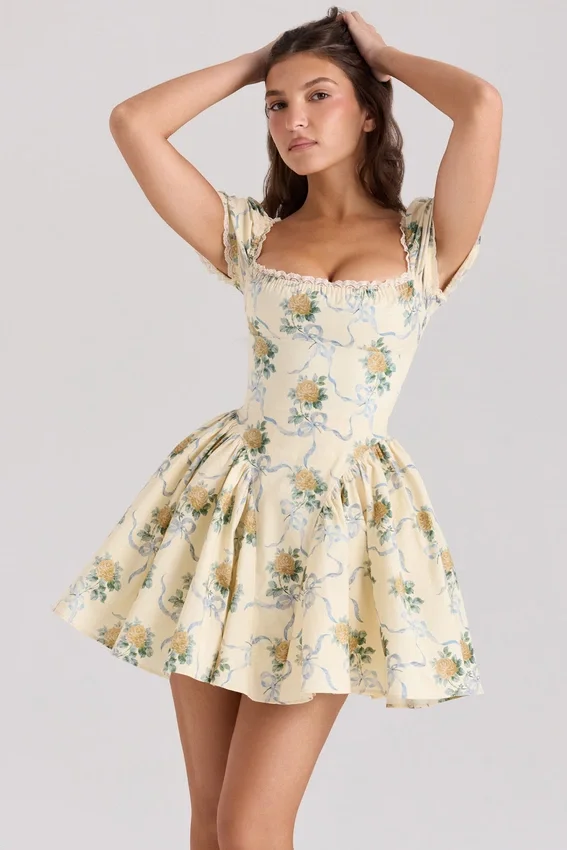 Rosie Lemon Rose Print Cotton Mini Dress Rosie Lemon Rose Print Cotton Mini Dress