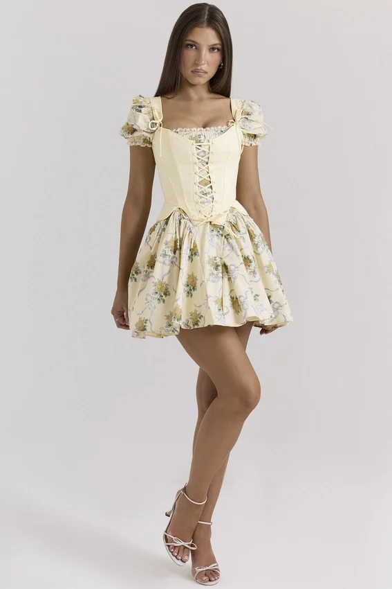 Rosie Lemon Rose Print Cotton Mini Dress Rosie Lemon Rose Print Cotton Mini Dress