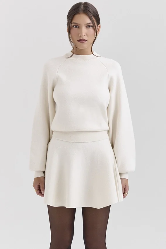 Rosina Cream Wool Cashmere Flounce Mini Skirt Rosina Cream Wool Cashmere Flounce Mini Skirt