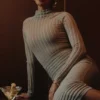 Rowena Grey Velour Sheer Striped Bodysuit