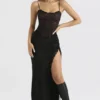 Ruby Black Satin Lace Trim Midi Skirt Ruby Black Satin Lace Trim Midi Skirt