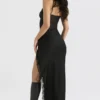 Ruby Black Satin Lace Trim Midi Skirt Ruby Black Satin Lace Trim Midi Skirt