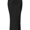 Ruby Black Satin Lace Trim Midi Skirt Ruby Black Satin Lace Trim Midi Skirt