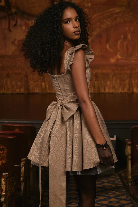 Saasha Gold Jacquard Mini Dress Saasha Gold Jacquard Mini Dress