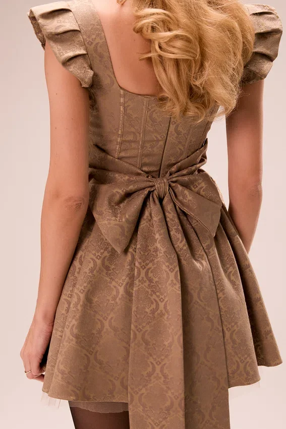 Saasha Gold Jacquard Mini Dress Saasha Gold Jacquard Mini Dress
