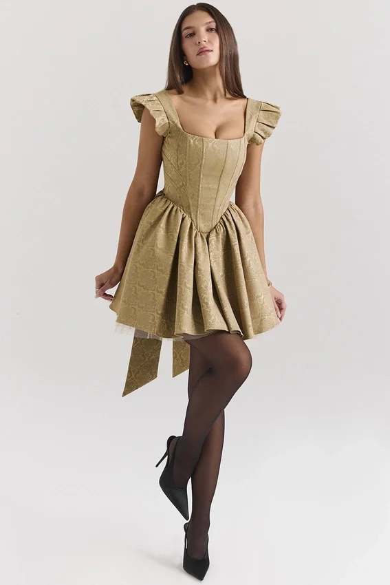 Saasha Gold Jacquard Mini Dress Saasha Gold Jacquard Mini Dress