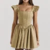 Saasha Gold Jacquard Mini Dress Saasha Gold Jacquard Mini Dress