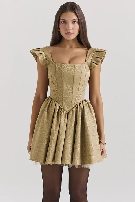 Saasha Gold Jacquard Mini Dress Saasha Gold Jacquard Mini Dress