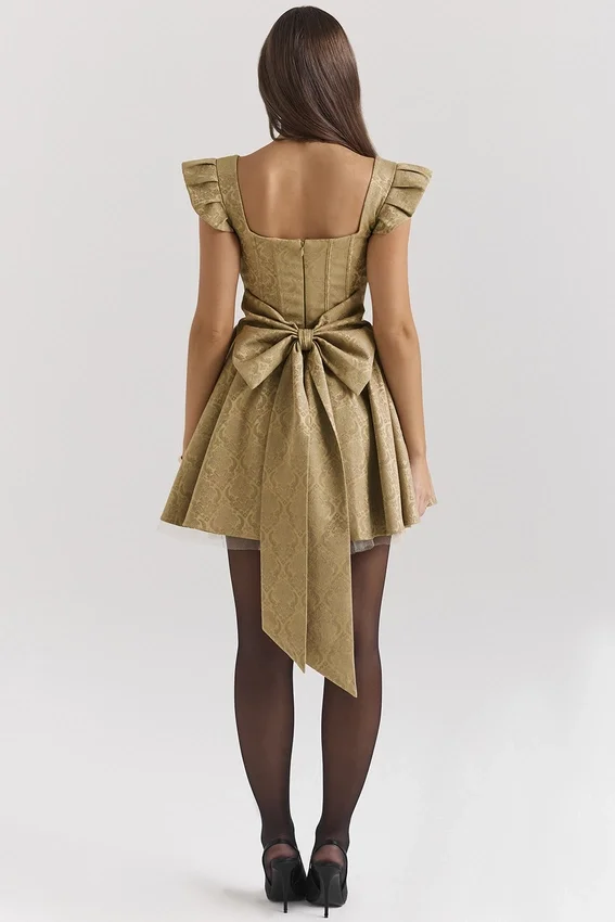 Saasha Gold Jacquard Mini Dress Saasha Gold Jacquard Mini Dress