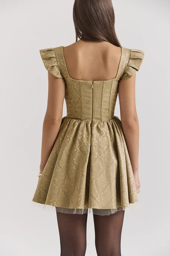Saasha Gold Jacquard Mini Dress Saasha Gold Jacquard Mini Dress