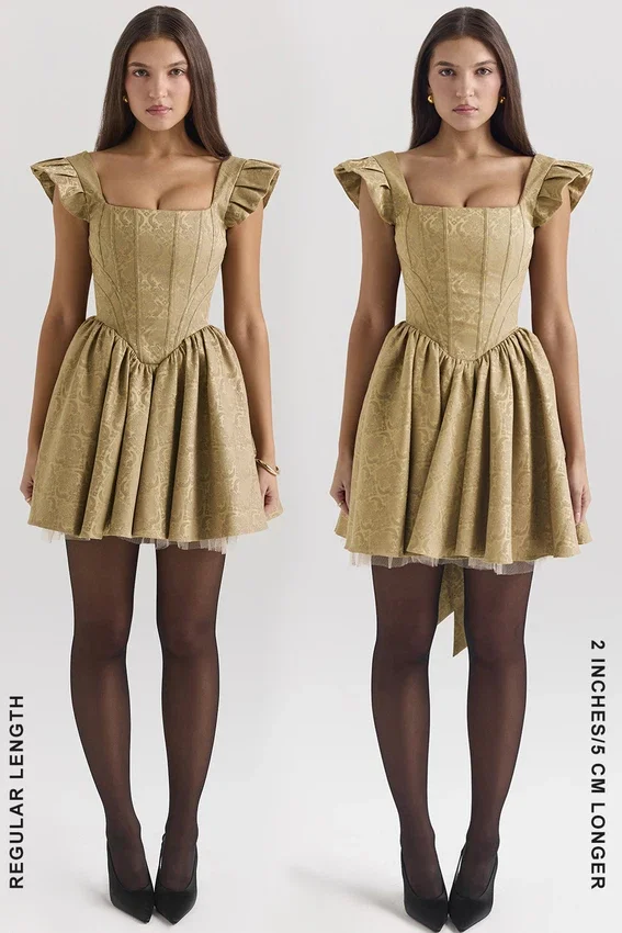 Saasha Gold Jacquard Mini Dress Saasha Gold Jacquard Mini Dress